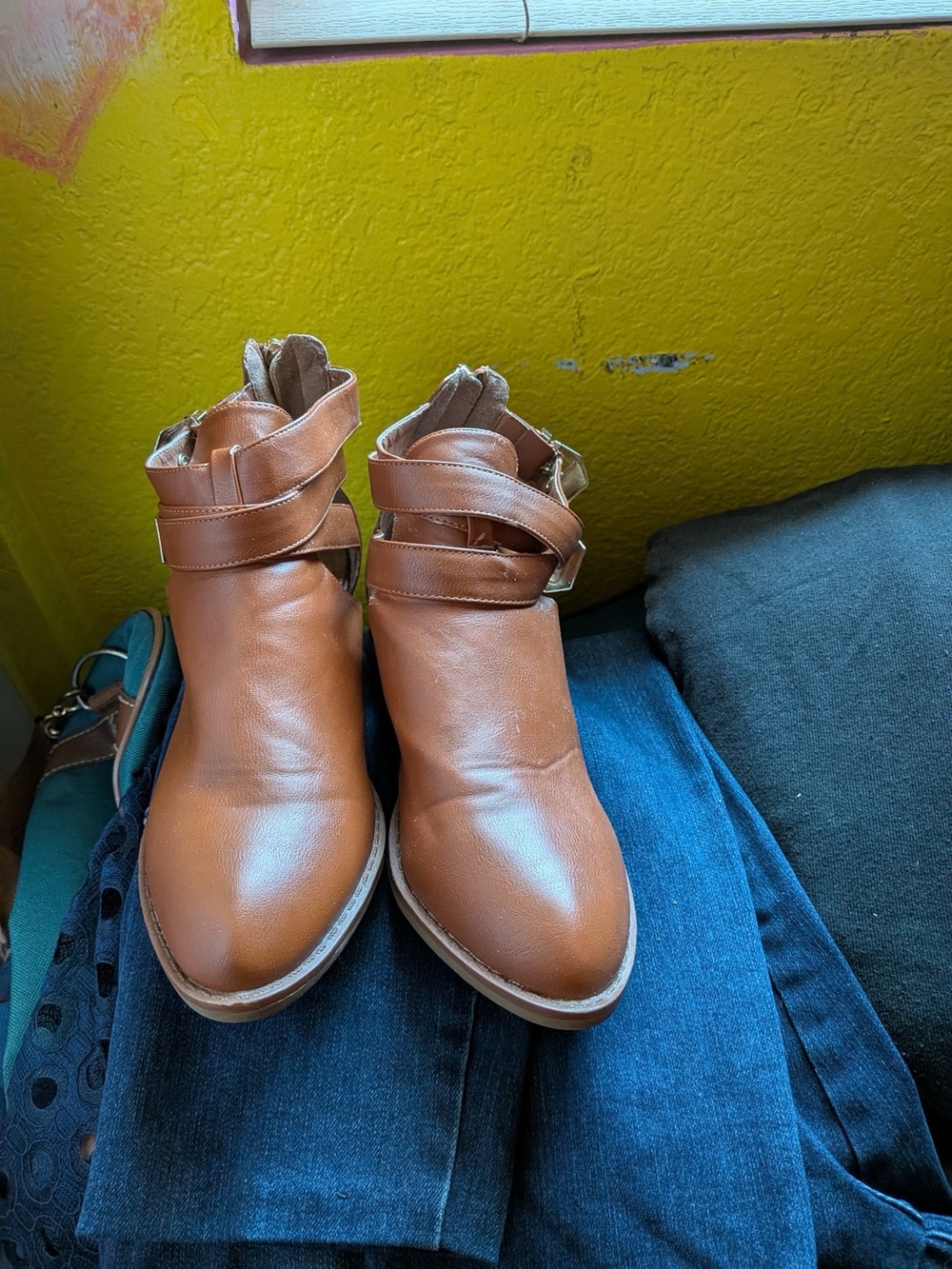 Women’s Tan Ankle Boots with Wrap Strap